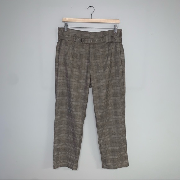 Kendall & Kylie Trousers‎ Size Large Tan Brown Plaid High Waisted  Belted Pants - Picture 3 of 13
